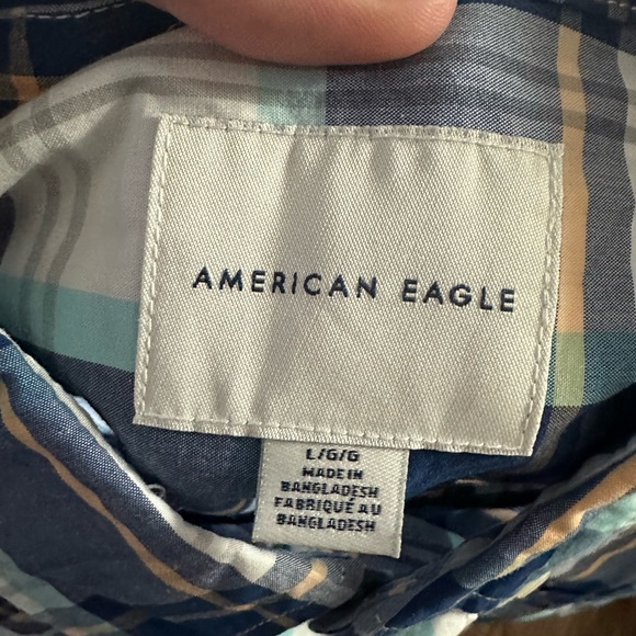 American Eagle Blue and Yellow Checkered Button Up - Picture 4 of 4